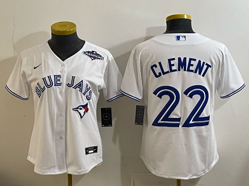 Women 2025 Nike Toronto Blue Jays #22 Clement White Game MLB Jersey 02